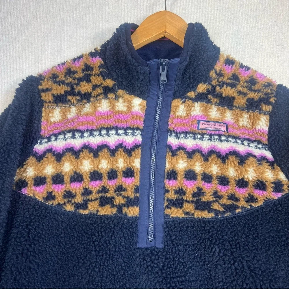 Vineyard Vines Size MEDIUM Fair Isle Sherpa Fleece Half Zip Pullover Sweatshirt - Picture 5 of 12